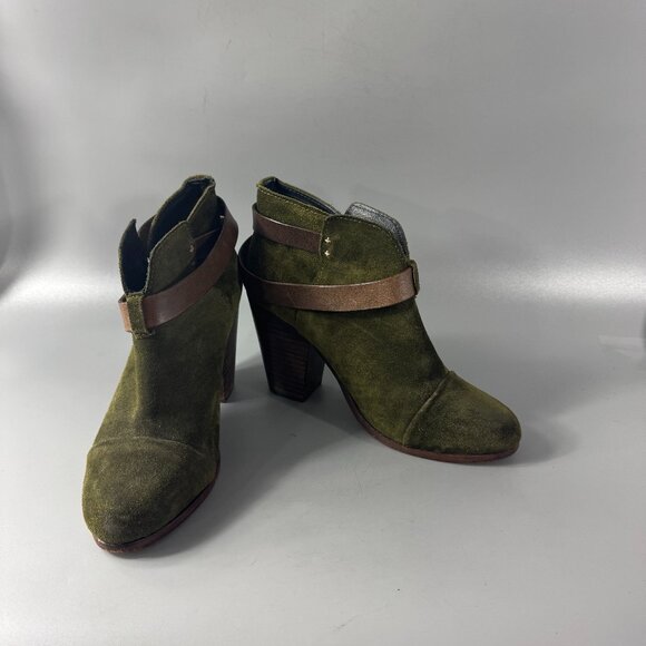 RAG & BONE Green Suede Adjustable Straps Ankle Boots Block Heel, Size 38.5 - Picture 1 of 14